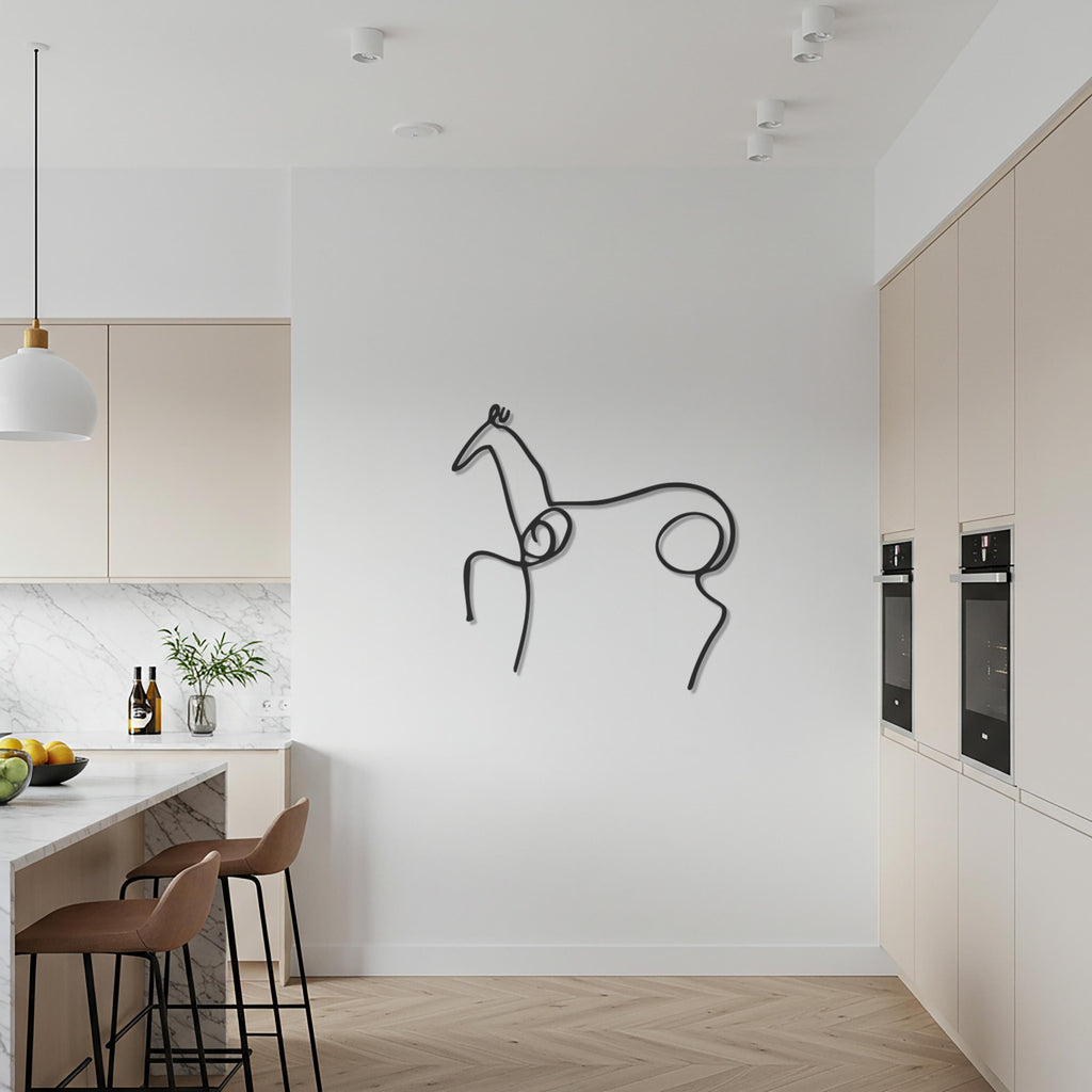 Abstract Horse Metal Wall Art, Black Iron Line Drawing Sculpture For Kitchen Or Entryway, Modern Minimalist Decor, Housewarming Gift