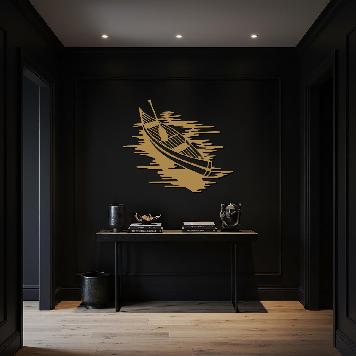 Boat Metal Wall Art, Modern Iron River Scene Wall Decor For Library Or Entryway, Gold Nautical Accent, Housewarming Gift For Home