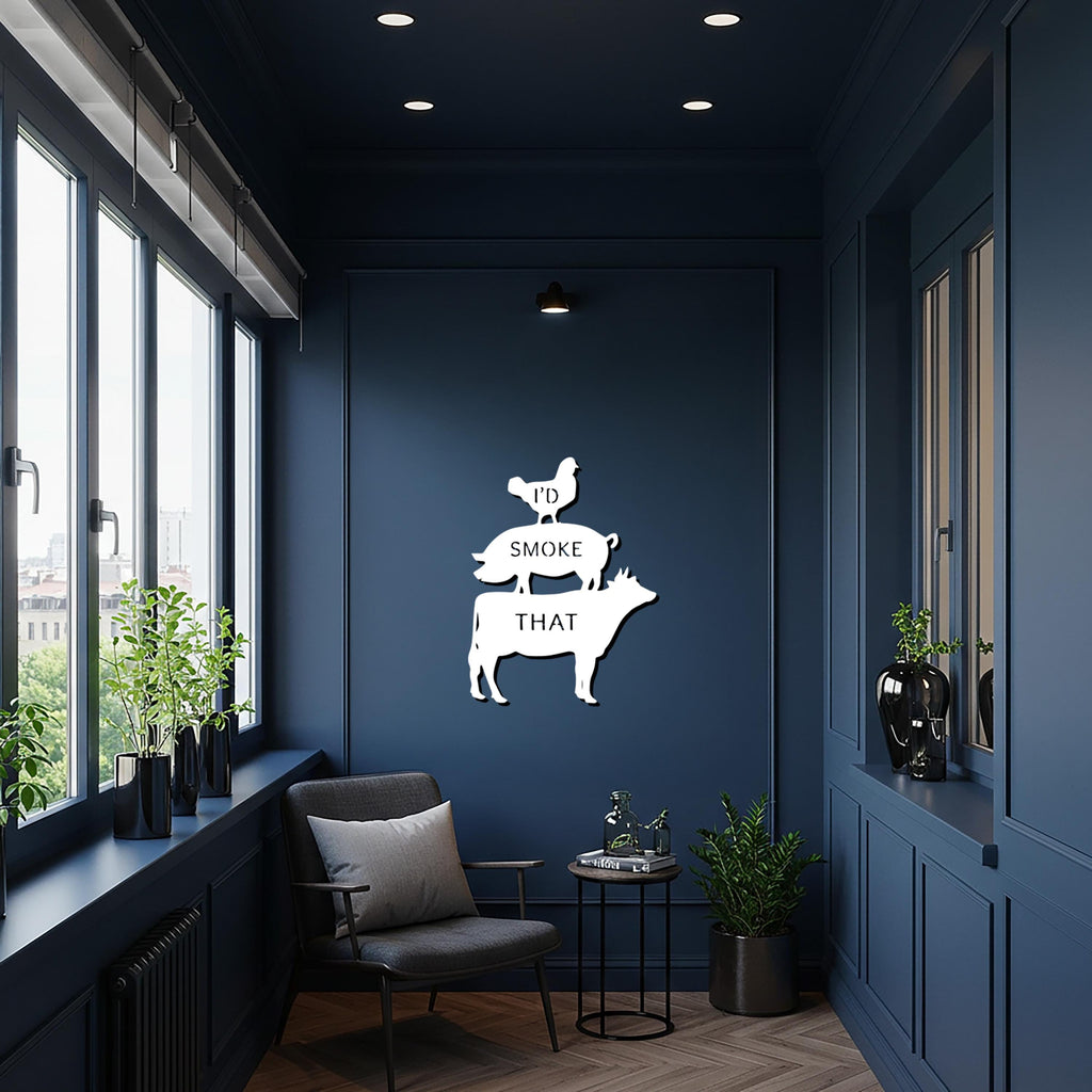 I'd Smoke That Metal Wall Art, Funny BBQ Kitchen Decor, Farm Animal Wall Sign, Pig Cow Chicken Art For Grill Lovers, Rustic Gift Idea