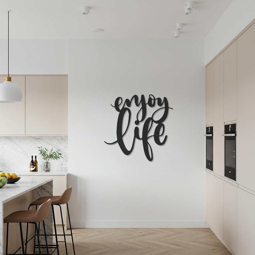 Enjoy Life Metal Wall Art Sign, Motivational Kitchen Decor, Positive Quote Iron Wall Hanging, Framed Modern Living Gift For Home
