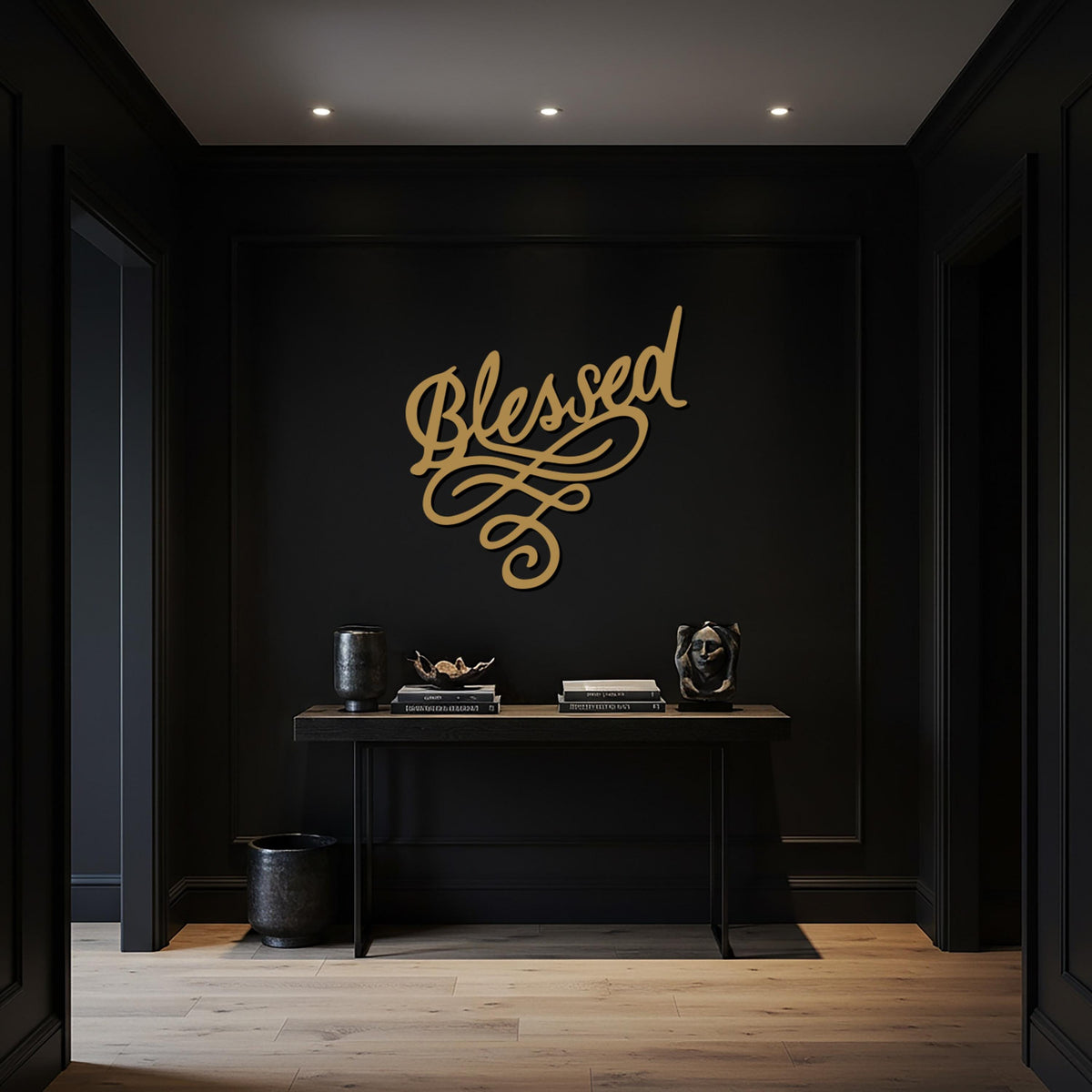 Blessed Metal Wall Art Sign, Script Iron Word Decor, Elegant Hallway Wall Hanging, Inspirational Quote Sign, Gift For Home Entryway
