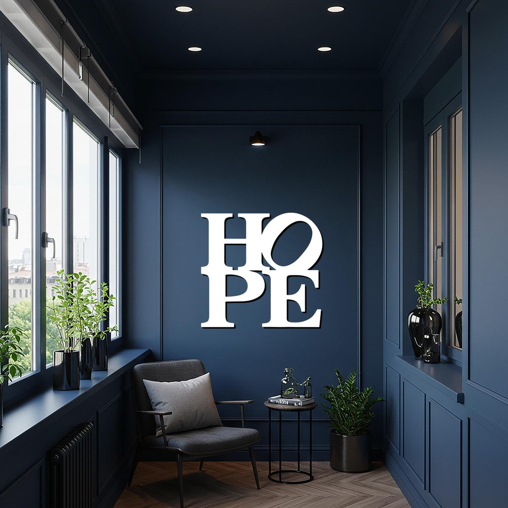 HOPE Metal Wall Art Sign, Inspirational Quote Word Decor, Modern Office Motivational Sign, Framed Style Iron Art for Gallery Library Walls