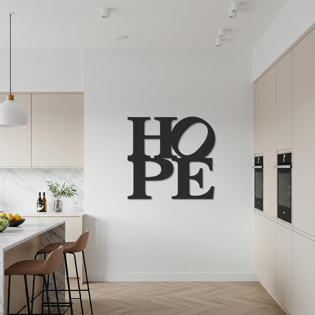 HOPE Metal Wall Art Sign, Inspirational Quote Word Decor, Modern Office Motivational Sign, Framed Style Iron Art for Gallery Library Walls
