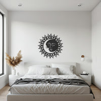 Sun and Moon Metal Wall Art, Celestial Face Wall Decor, Black Flame Sun Design, Spiritual Moon Artwork, Framed Sculpture for Kitchen Gift 1