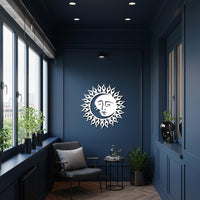 Sun and Moon Metal Wall Art, Celestial Face Wall Decor, Black Flame Sun Design, Spiritual Moon Artwork, Framed Sculpture for Kitchen Gift 3