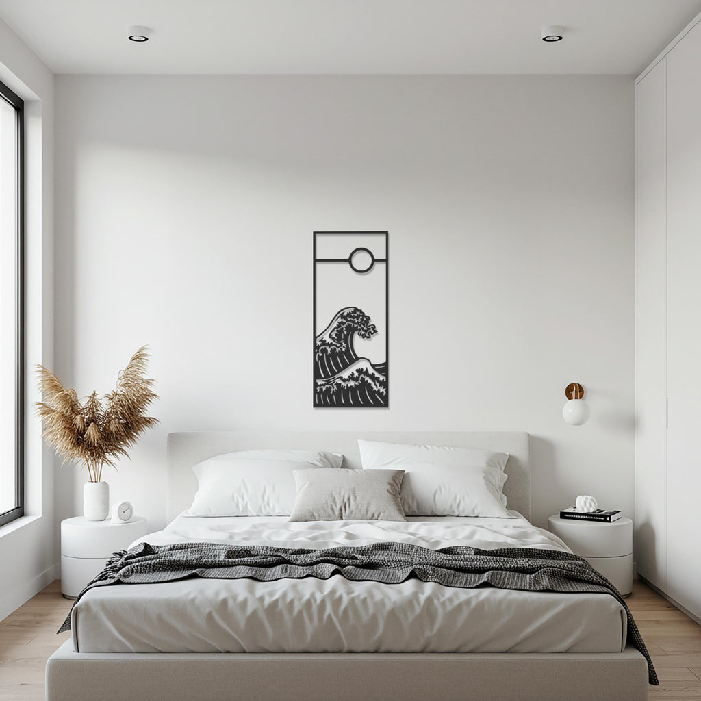 Japanese Wave Metal Wall Art, Ocean Wave Panel Wall Decor, Modern Vertical Iron Art, Minimalist Sea Wave Artwork, Coastal Kitchen Decor
