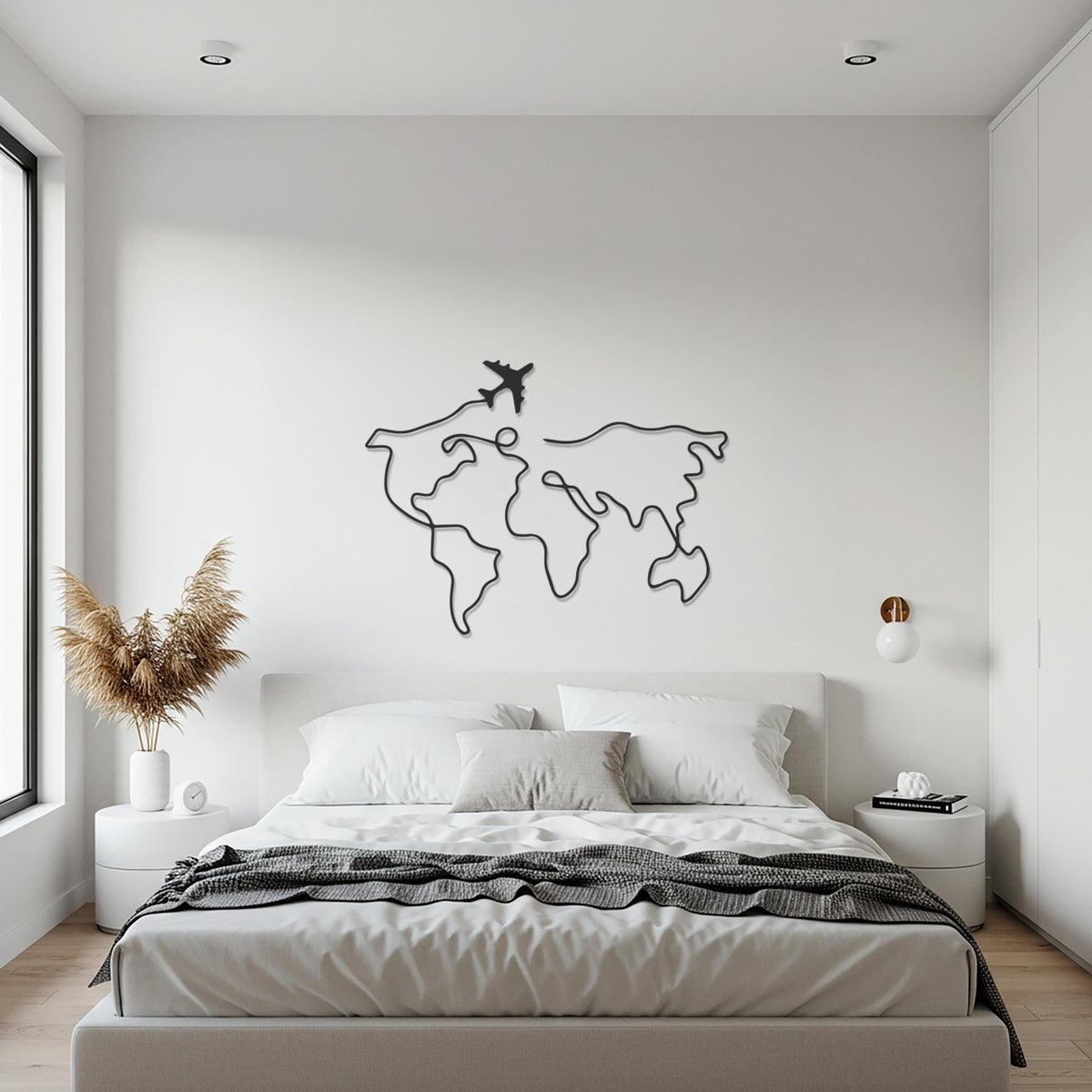 Airplane World Map Metal Wall Art, Travel Lover Gift, Wanderlust Home Decor, Modern Geography Metal Sign, Jetsetter Room Accent