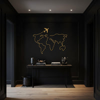 Airplane World Map Metal Wall Art, Travel Lover Gift, Wanderlust Home Decor, Modern Geography Metal Sign, Jetsetter Room Accent 3