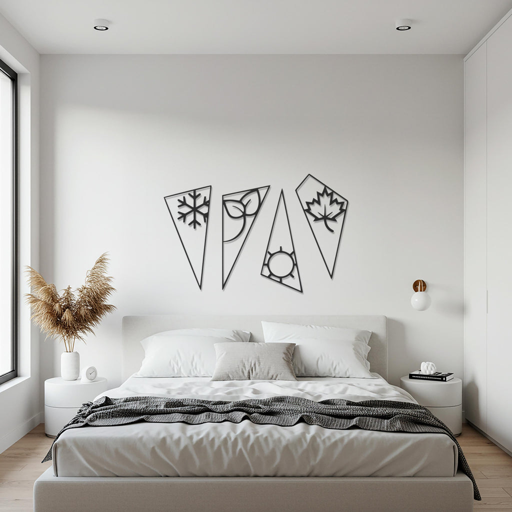 Set of 4 Metal Wall Art, Seasons Wall Decor, Geometric Minimalist Metal Sign, Modern Kitchen Wall Hanging, Living Room Seasonal Metal Art