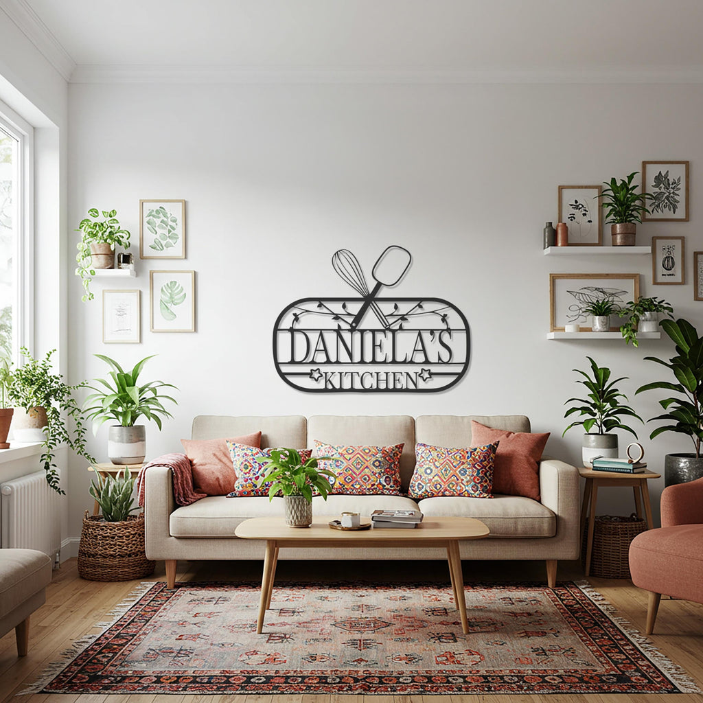 Custom Kitchen Name Sign, Personalized Metal Wall Art, Modern Cooking Decor, Gift for Chef, Culinary Wall Hanging, Rustic Kitchen Sign