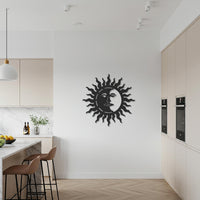 Sun and Moon Metal Wall Art, Celestial Face Wall Decor, Black Metal Sun Art, Half Moon Design, Modern Boho Style for Unique Home Accent 6