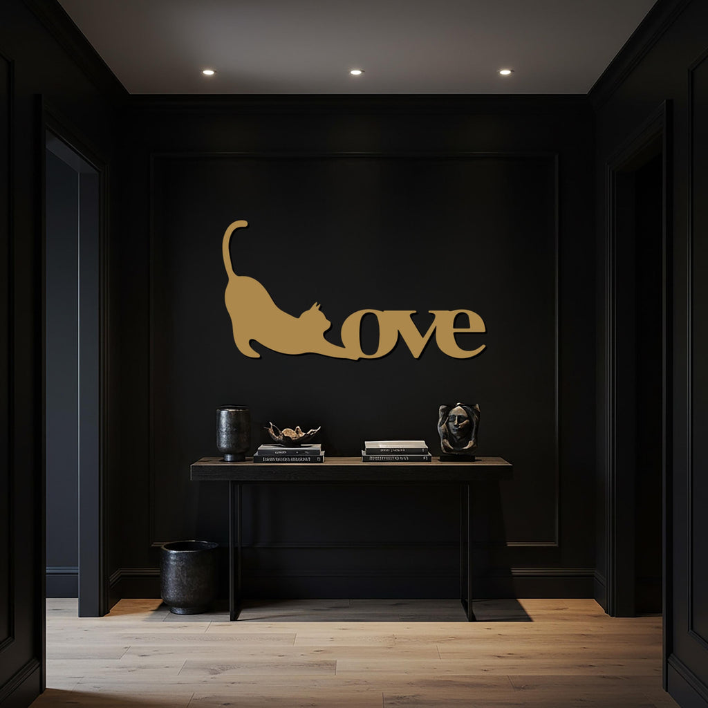 Cat Love Metal Wall Art, Modern Black Cat Silhouette Sign, Stretching Cat Home Decor, Pet Lover Gift, Animal-Themed Wall Decoration