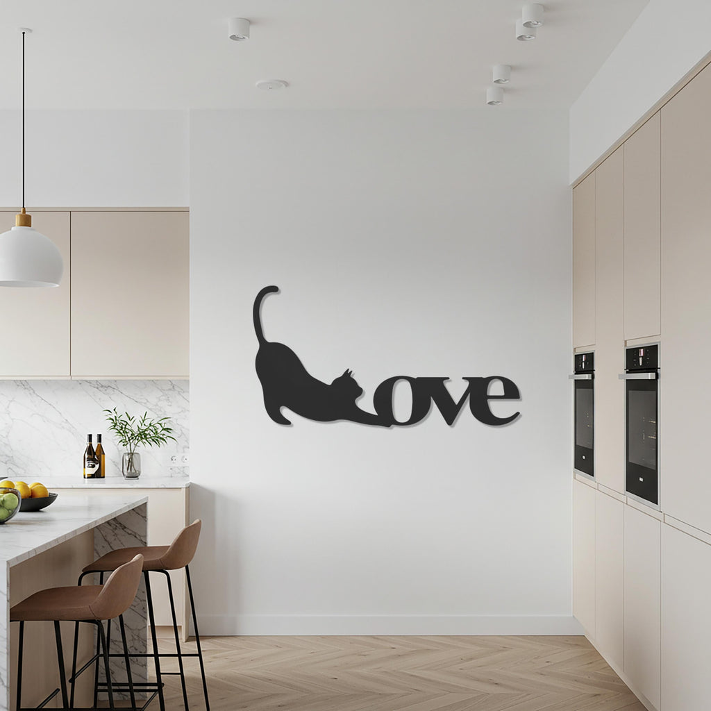 Cat Love Metal Wall Art, Modern Black Cat Silhouette Sign, Stretching Cat Home Decor, Pet Lover Gift, Animal-Themed Wall Decoration