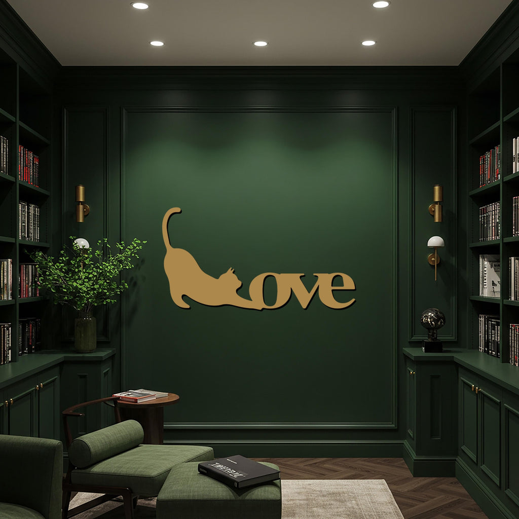 Cat Love Metal Wall Art, Modern Black Cat Silhouette Sign, Stretching Cat Home Decor, Pet Lover Gift, Animal-Themed Wall Decoration