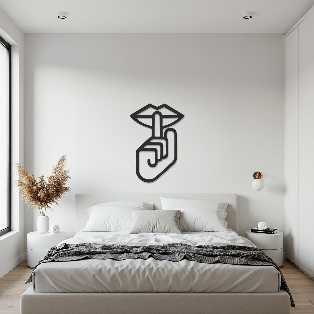 Lips and Finger Shh Metal Wall Art, Modern Minimalist Line Design, Stylish Wall Decor for Kitchen, Cafe, or Contemporary Spaces