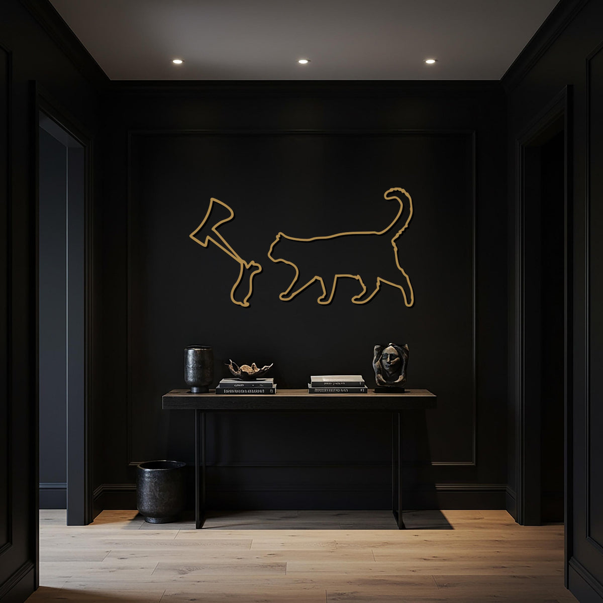 Cat and Mouse Metal Wall Art, Minimalist Animal Silhouette Wall Decor, Modern Black Cat Outline Design for Kitchen, Living Room, Office