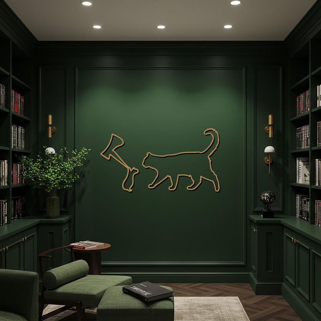 Cat and Mouse Metal Wall Art, Minimalist Animal Silhouette Wall Decor, Modern Black Cat Outline Design for Kitchen, Living Room, Office