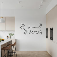 Cat and Mouse Metal Wall Art, Minimalist Animal Silhouette Wall Decor, Modern Black Cat Outline Design for Kitchen, Living Room, Office 6