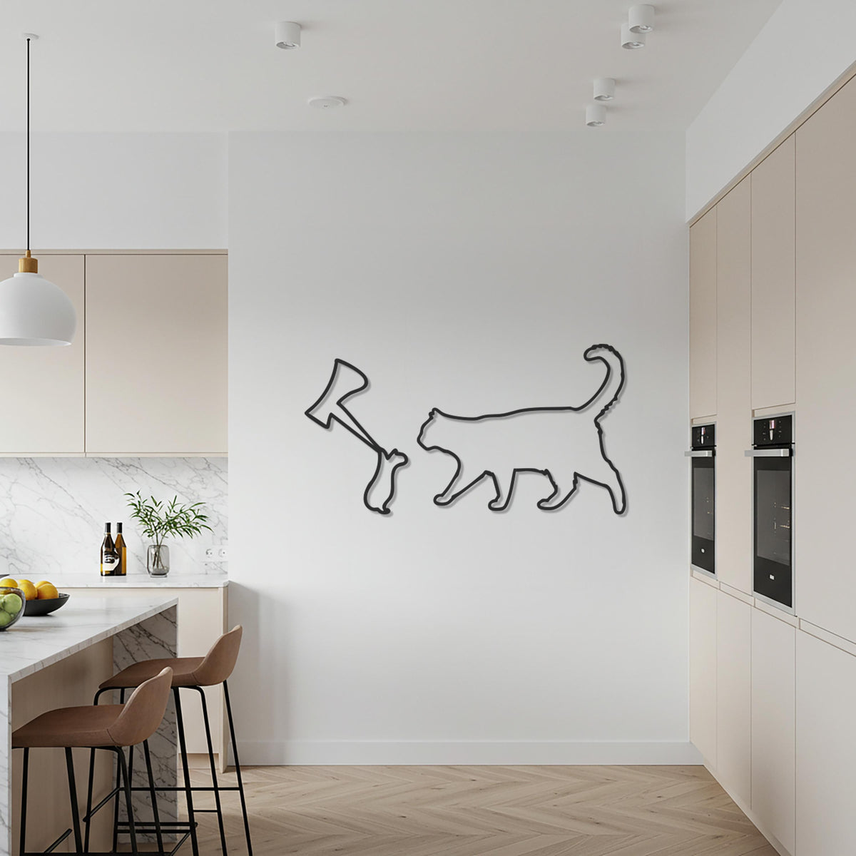 Cat and Mouse Metal Wall Art, Minimalist Animal Silhouette Wall Decor, Modern Black Cat Outline Design for Kitchen, Living Room, Office