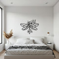 Dragonfly Metal Wall Art with Flowers, Nature Inspired Metal Wall Decor, Botanical Insect Wall Hanging, Modern Minimalist Room Decoration