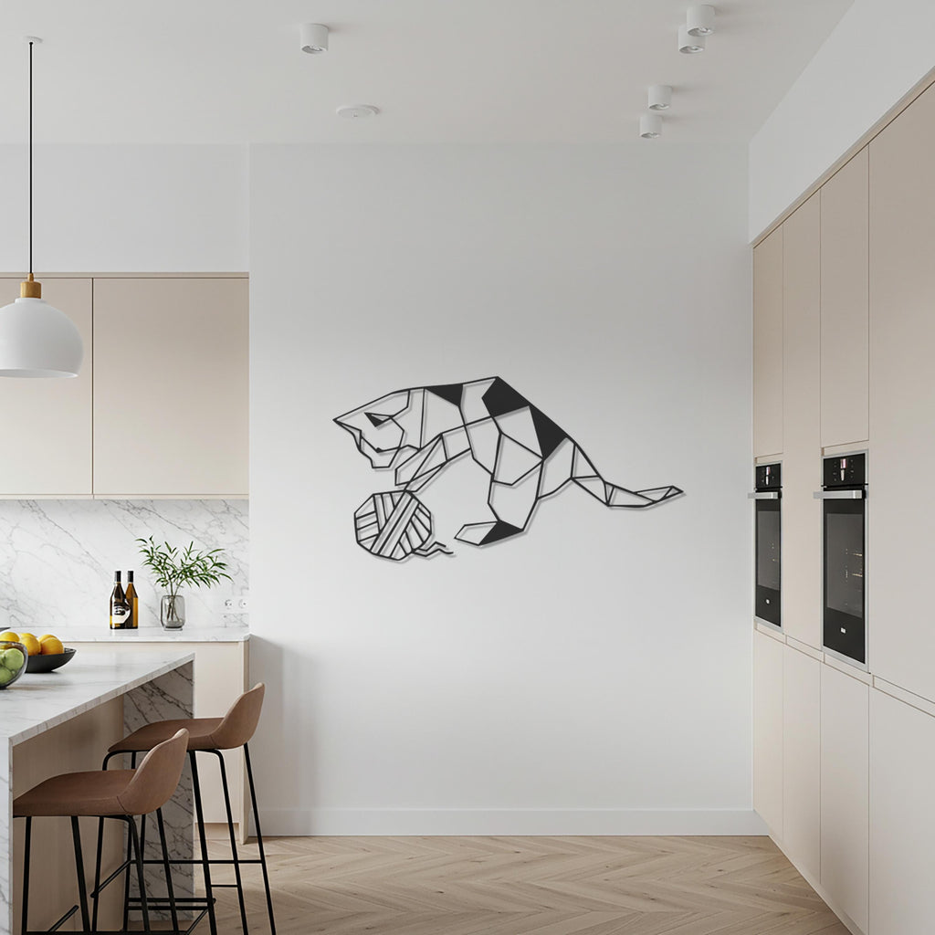 Geometric Cat Metal Wall Art, Modern Cat Lover Decor, Minimalist Animal Wall Hanging, Unique Cat Silhouette Design, Gift for Cat Owners