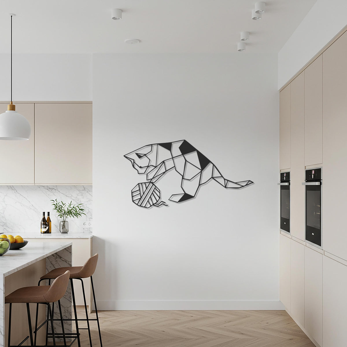 Geometric Cat Metal Wall Art, Modern Cat Lover Decor, Minimalist Animal Wall Hanging, Unique Cat Silhouette Design, Gift for Cat Owners