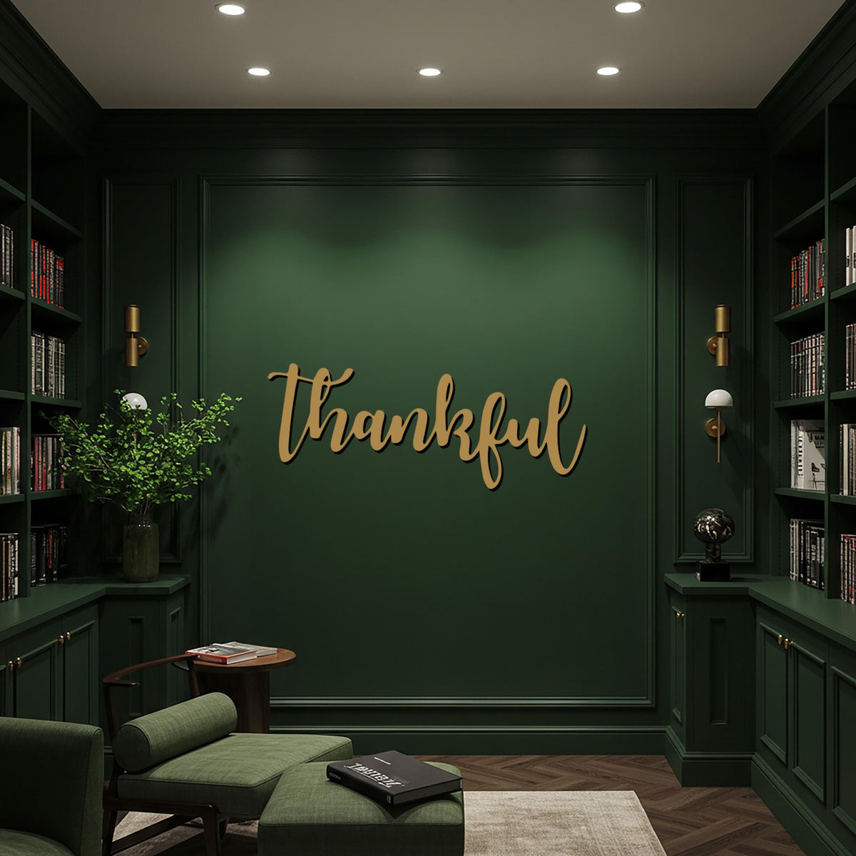 Thankful Metal Wall Art Sign, Modern Script Wall Decor, Inspirational Word Art for Dining Room, Kitchen, Office, or Entryway Decoration