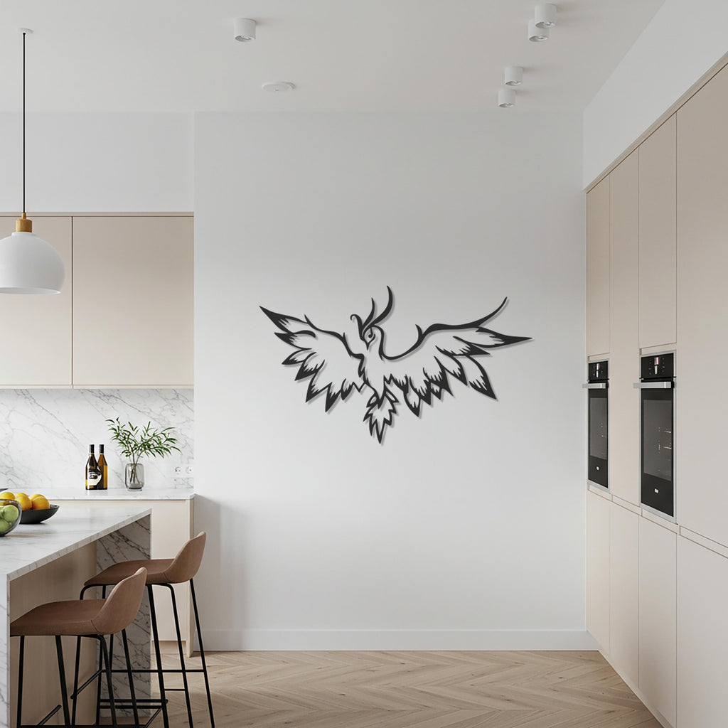 Phoenix Metal Wall Art, Majestic Bird Silhouette, Modern Wall Sculpture, Mythical Animal Home Decor, Unique Artistic Statement Piece