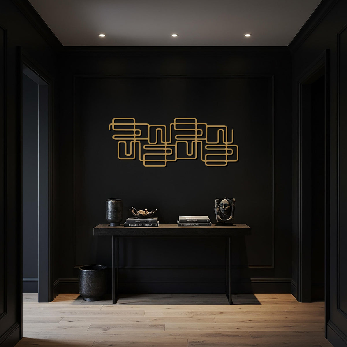 Abstract Geometric Metal Wall Art, Modern Minimalist Wall Decor, Black Square Line Pattern Artwork for Kitchen, Office, or Living Space