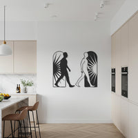 Black and White Silhouette Metal Wall Art, Dual Figure Walking Design, Modern Minimalist Geometric Wall Sculpture for Contemporary Decor 6