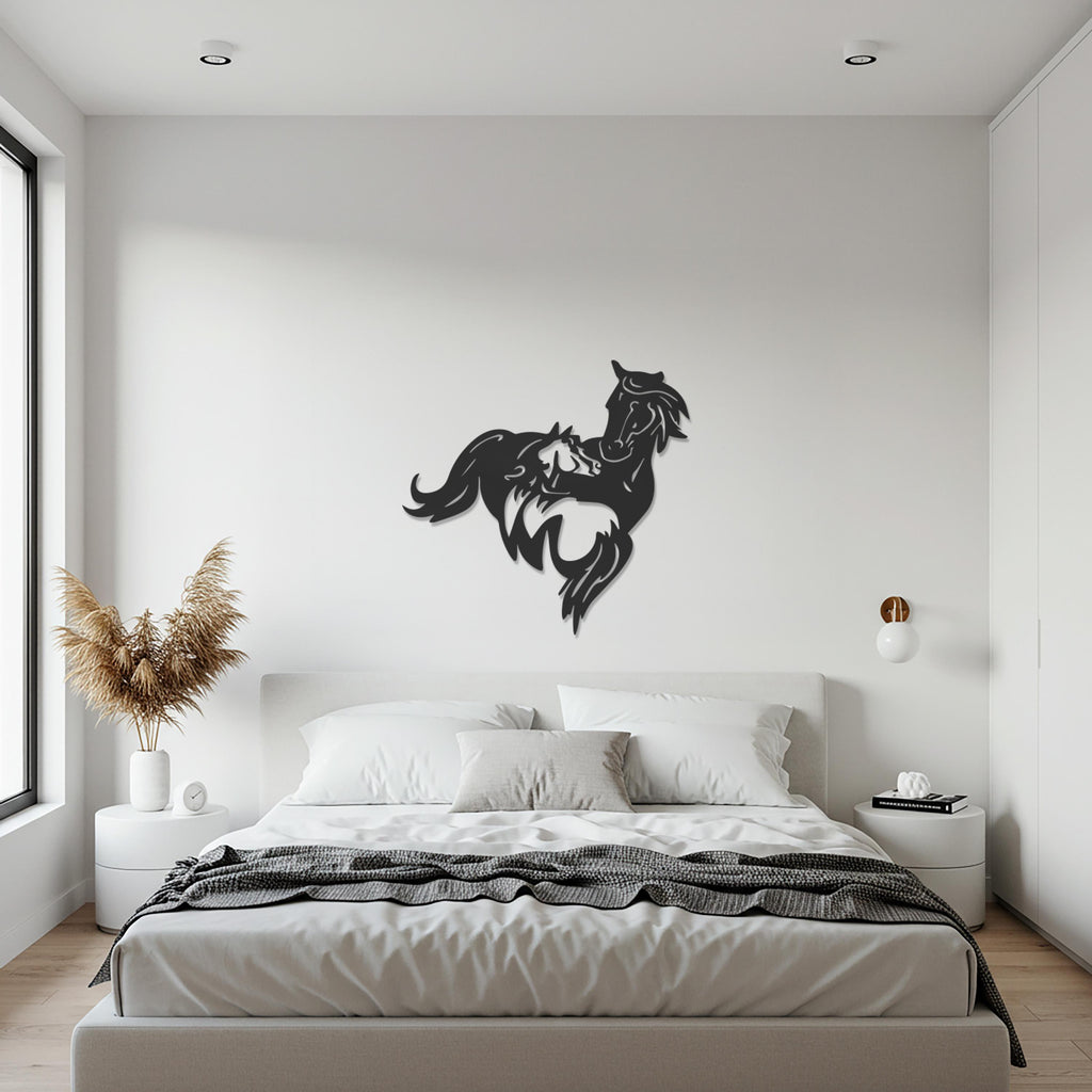 Horse and Foal Metal Wall Art, Elegant Wild Horse Silhouette, Modern Rustic Equine Wall Decor for Home, Farmhouse, or Cabin Style