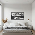 Mountain Landscape Metal Wall Art, Nature Scene with Boat and Lake, Rustic Cabin Wall Decor, Modern Lodge Artwork for Living Spaces
