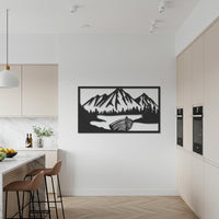 Mountain Landscape Metal Wall Art, Nature Scene with Boat and Lake, Rustic Cabin Wall Decor, Modern Lodge Artwork for Living Spaces 6