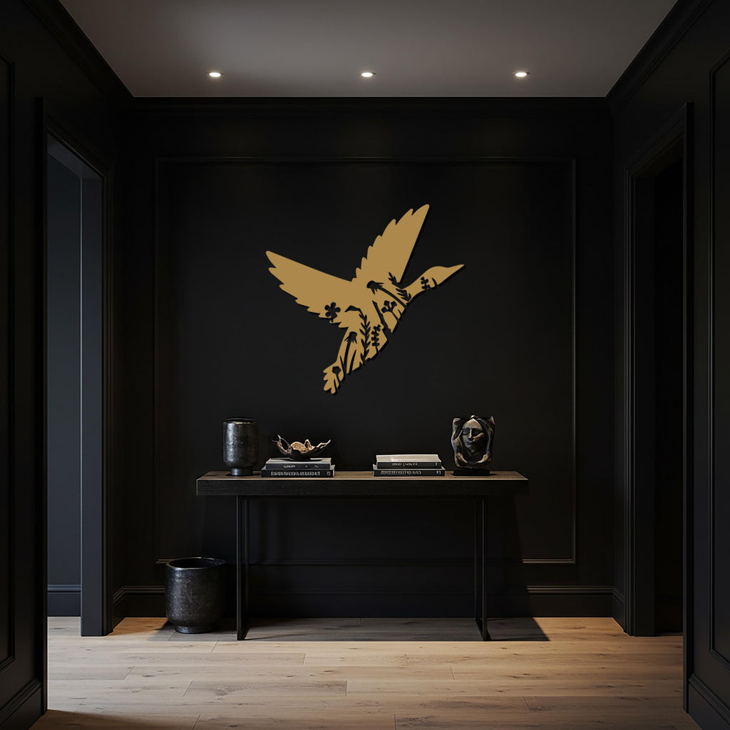 Bird Metal Wall Art, Flying Bird Silhouette with Floral Design, Modern Nature Wall Decor, Kitchen and Living Space Artistic Decoration