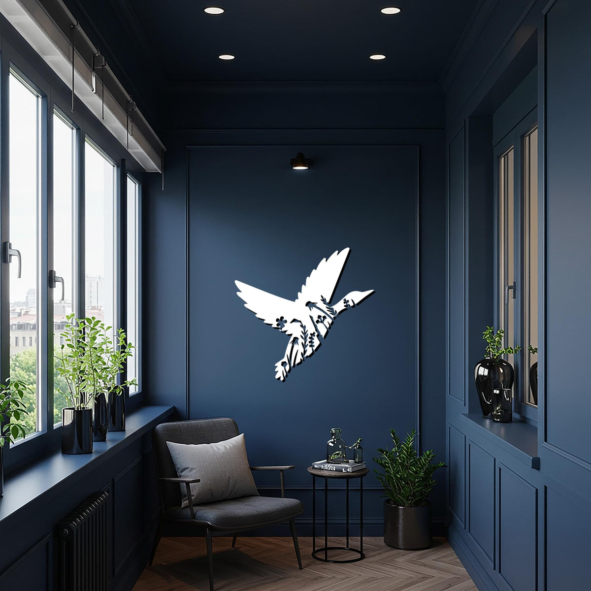 Bird Metal Wall Art, Flying Bird Silhouette with Floral Design, Modern Nature Wall Decor, Kitchen and Living Space Artistic Decoration