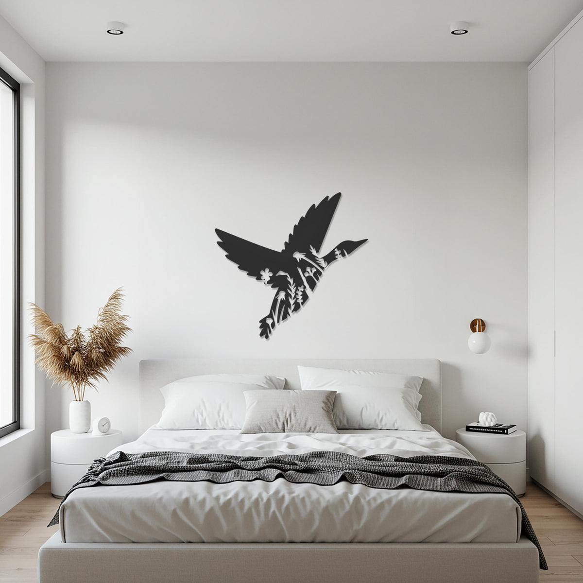 Bird Metal Wall Art, Flying Bird Silhouette with Floral Design, Modern Nature Wall Decor, Kitchen and Living Space Artistic Decoration