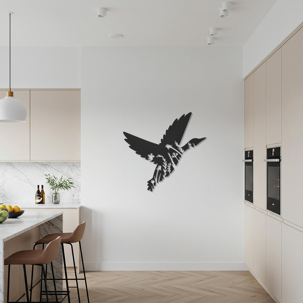 Bird Metal Wall Art, Flying Bird Silhouette with Floral Design, Modern Nature Wall Decor, Kitchen and Living Space Artistic Decoration