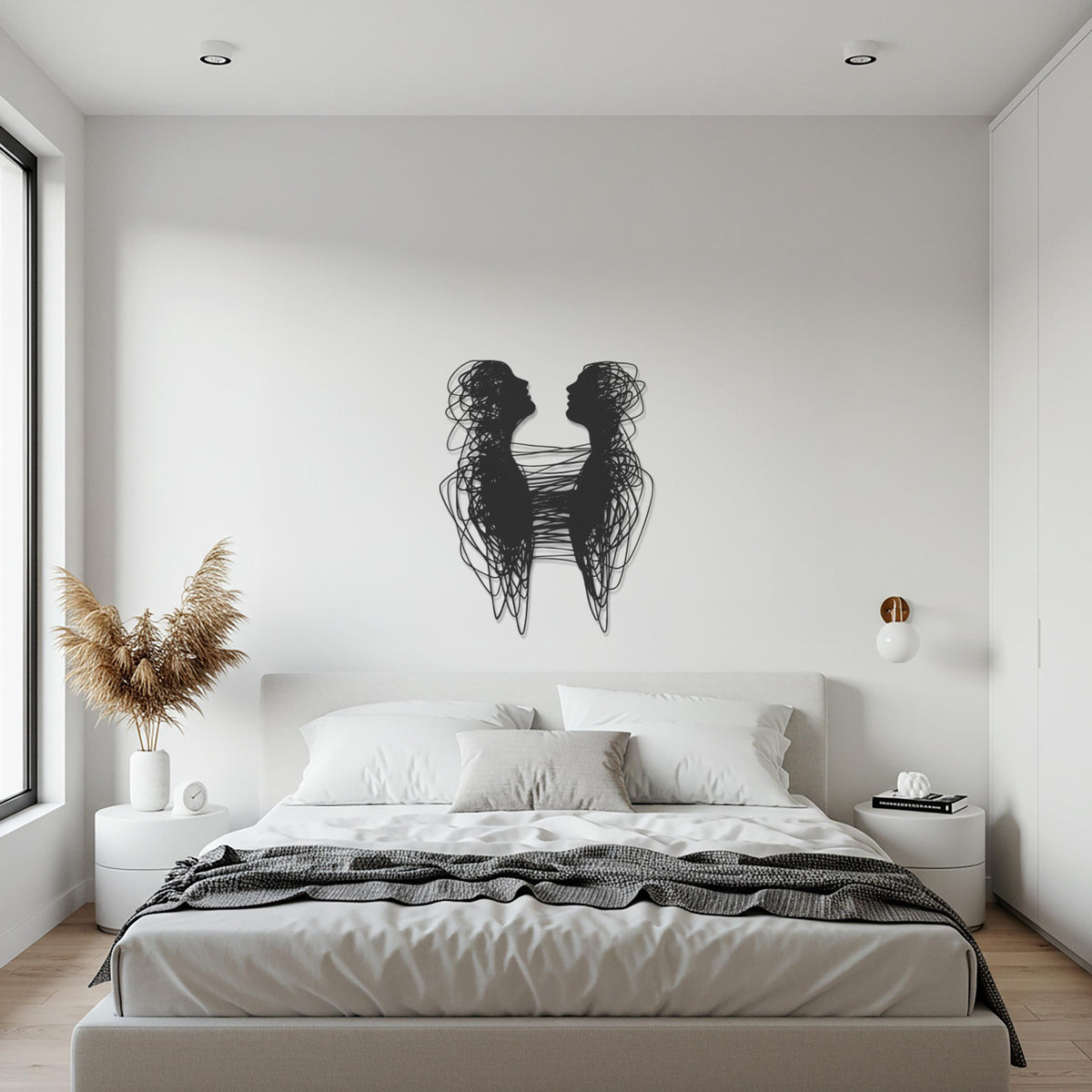 Abstract Couple Silhouette Metal Wall Art, Minimal Line Face Design for Modern Home, Romantic Lovers Wall Decor for Bedroom or Living Space