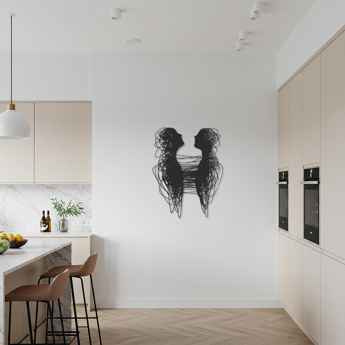 Abstract Couple Silhouette Metal Wall Art, Minimal Line Face Design for Modern Home, Romantic Lovers Wall Decor for Bedroom or Living Space