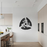 Sun and Hands Metal Wall Art, Abstract Hand Silhouette with Radiant Sun Design, Modern Geometric Wall Decor for Elegant Home Styling 1