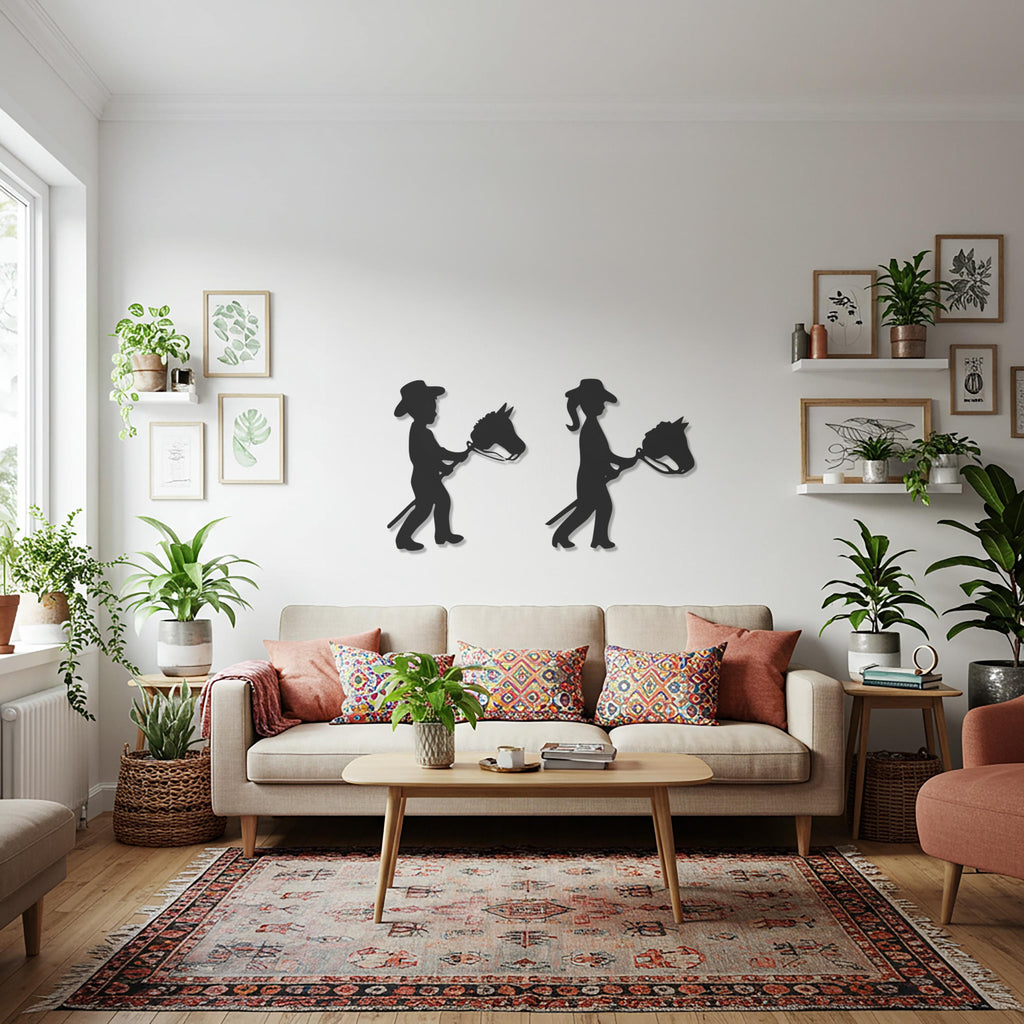 Cowboy Kids Metal Wall Art, Western Horse Toy Silhouette Decor, Rustic Farmhouse Wall Accent, Rodeo-Inspired Country Home Decoration