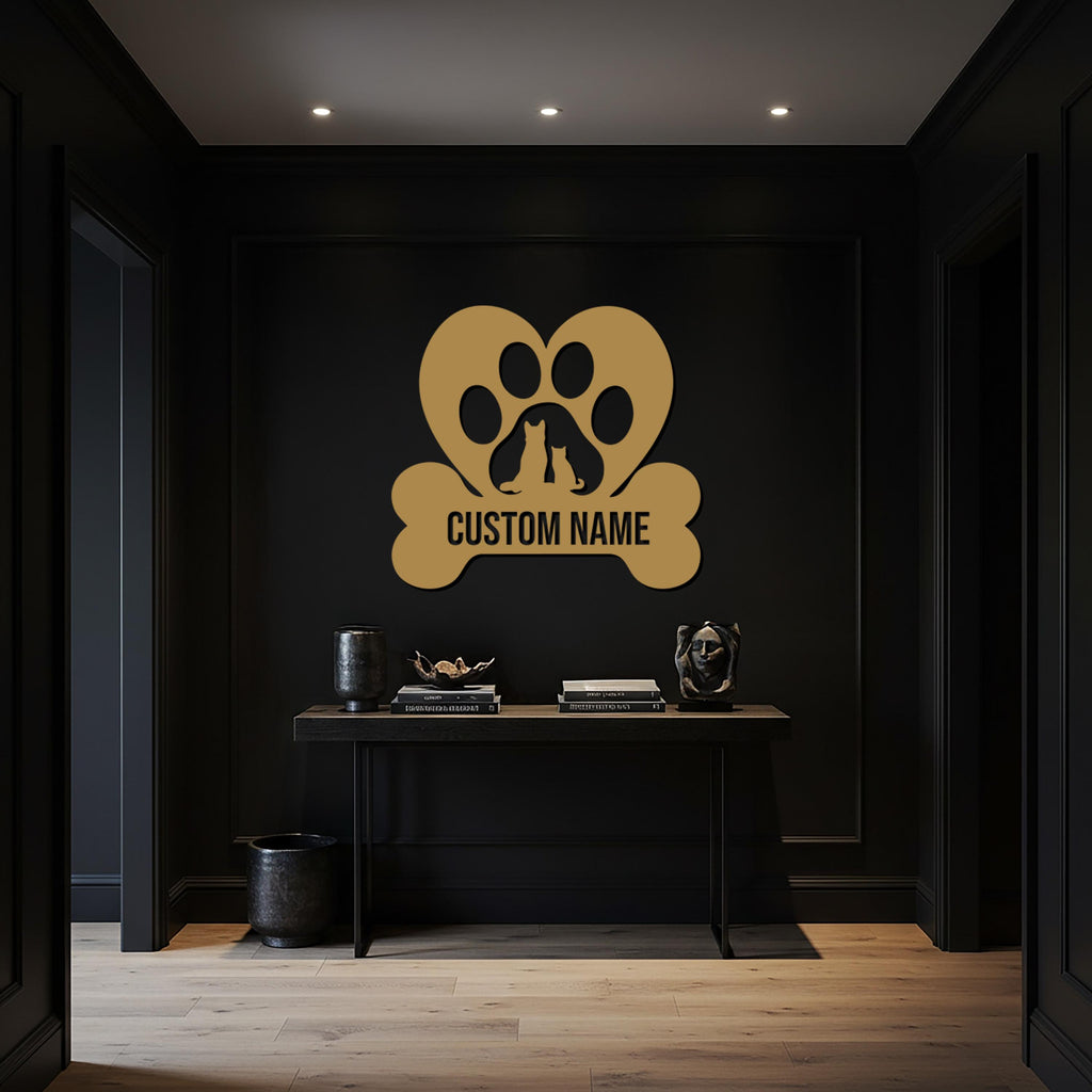 Custom Name Pet Paw Metal Wall Art, Personalized Dog Cat Wall Decor, Custom Pet Name Metal Sign, Pet Memorial Gift for Dog Lovers