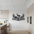 Custom Deer Metal Wall Art, Personalized Hunting Lodge Wall Decor, Rustic Antler Forest Sign, Cabin Name Plaque, Gift for Hunters