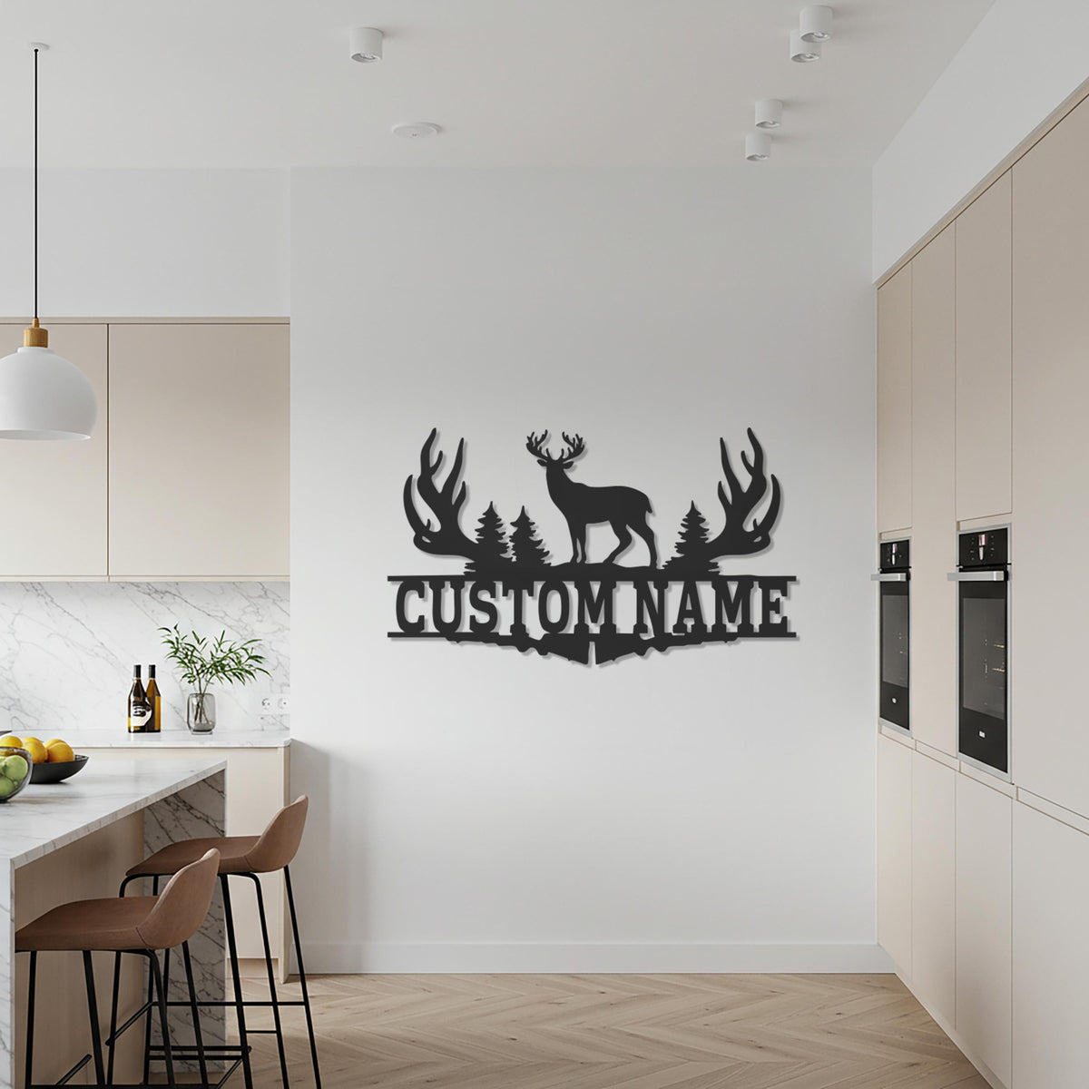 Custom Deer Metal Wall Art, Personalized Hunting Lodge Wall Decor, Rustic Antler Forest Sign, Cabin Name Plaque, Gift for Hunters