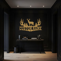 Custom Deer Metal Wall Art, Personalized Hunting Lodge Wall Decor, Rustic Antler Forest Sign, Cabin Name Plaque, Gift for Hunters 2