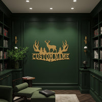 Custom Deer Metal Wall Art, Personalized Hunting Lodge Wall Decor, Rustic Antler Forest Sign, Cabin Name Plaque, Gift for Hunters 5