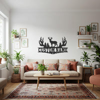 Custom Deer Metal Wall Art, Personalized Hunting Lodge Wall Decor, Rustic Antler Forest Sign, Cabin Name Plaque, Gift for Hunters 6