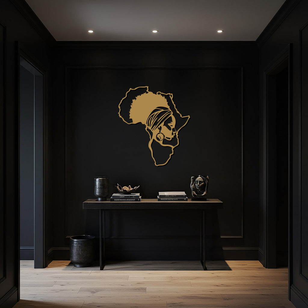 African Woman Metal Wall Art, Afrocentric Wall Decor, Africa Map Silhouette, Black Woman Wall Hanging, Ethnic Metal Art, Gift for Her