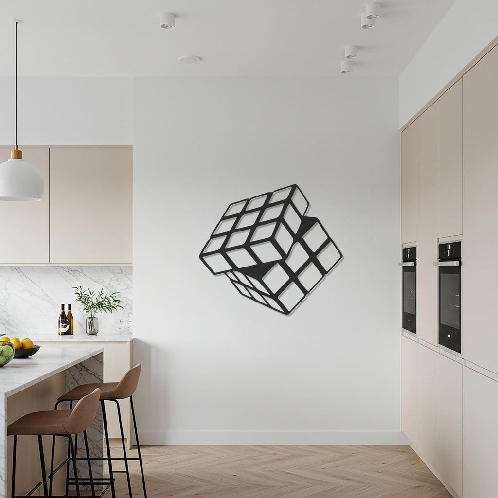 Rubik’s Cube Metal Wall Art, Geometric 3D Puzzle Decor, Modern Minimalist Cube Sculpture, Gamer Gift, Contemporary Home Wall Accent