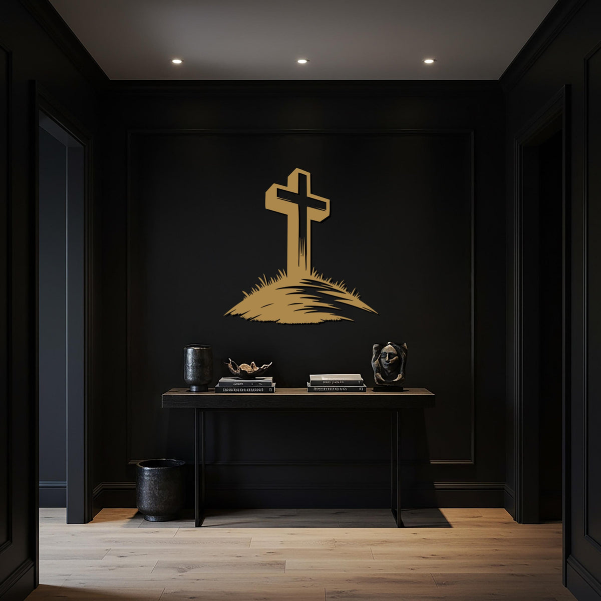 Cross on Hill Metal Wall Art, Religious Christian Wall Decor, Inspirational Faith Sign, Modern Minimalist Cross Artwork for Home
